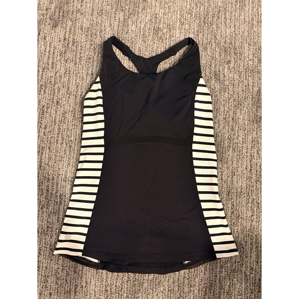 Athleta Black and White Striped Athletic Tank Top halter size M built in bra